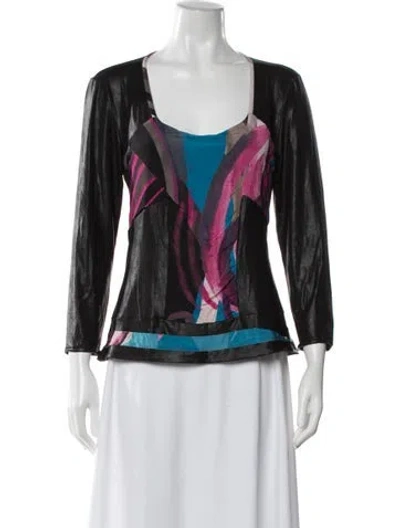Pre-owned Legatte Jeans Printed Scoop Neck Top In Black