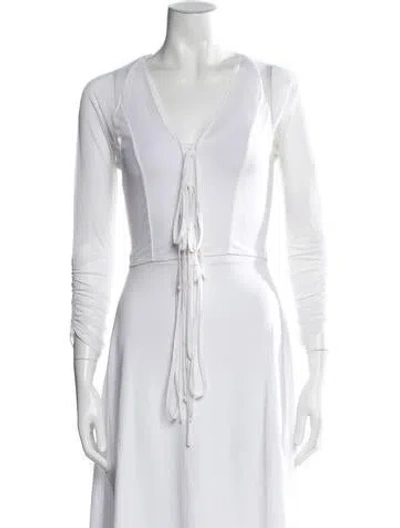 Pre-owned Legatte Jeans V-neck Long Sleeve Top In White