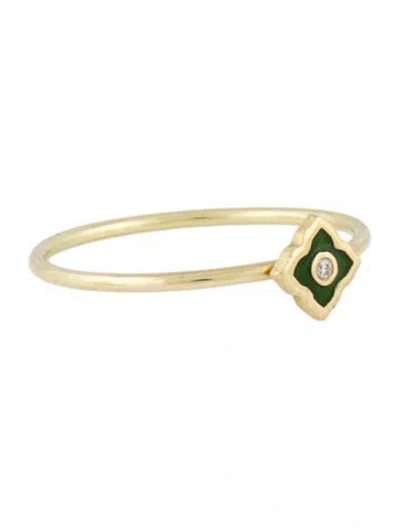 Pre-owned Legend Amrapali 18k Diamond & Enamel Cocktail Ring In Green