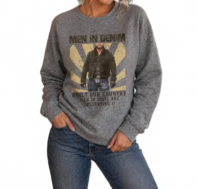 Legend Or Lies Men In Denim Rip Crew Neck Sweatshirt In Navy Frost In Multi
