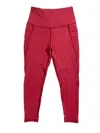 Legend Women's Moto Side Pockets High Rise Capri Leggings In Red In Red