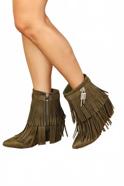 Legend Women's Tassel Wedge Heel Ankle Booties In Olive