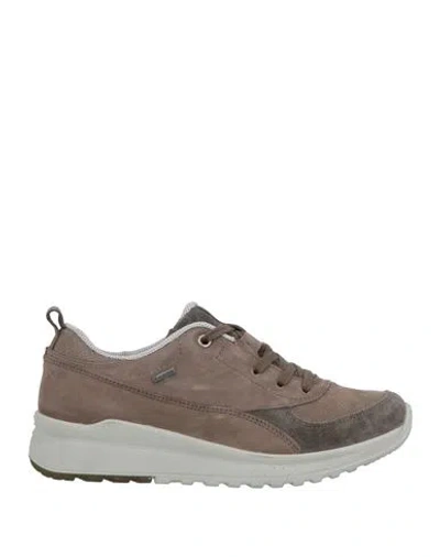 Legero Woman Sneakers Taupe Size 8 Leather In Gray