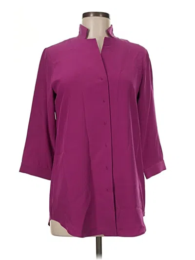 Pre-owned Leggiadro 3/4 Sleeve Silk Top Purple Open Neckline Tops