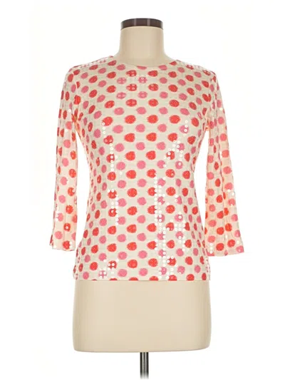 Pre-owned Leggiadro 3/4 Sleeve Top Orange Polka Dots Pattern Square Neckline Tops