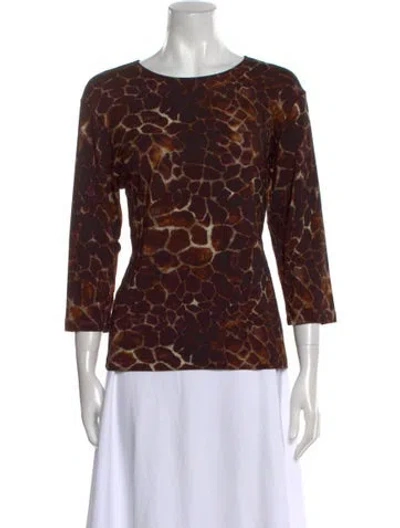 Pre-owned Leggiadro Animal Print Crew Neck Top W/ Tags In Brown