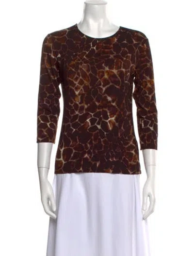 Pre-owned Leggiadro Animal Print Crew Neck Top W/ Tags In Brown