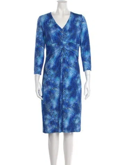 Pre-owned Leggiadro Animal Print Knee-length Dress W/ Tags In Blue