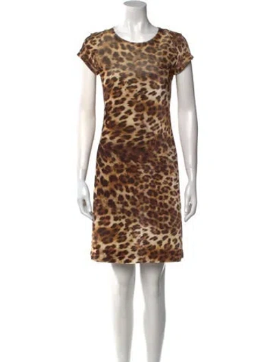 Pre-owned Leggiadro Animal Print Mini Dress In Brown