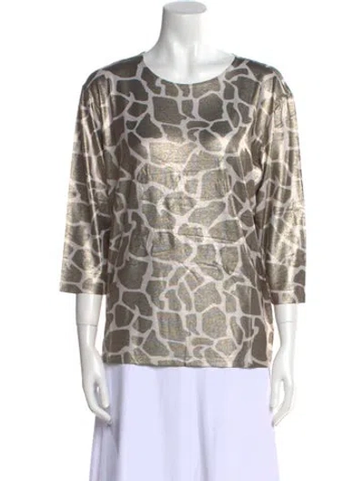 Pre-owned Leggiadro Animal Print Scoop Neck Blouse W/ Tags