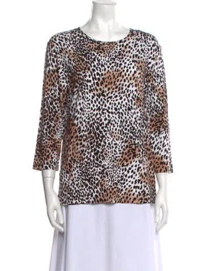 Pre-owned Leggiadro Animal Print Scoop Neck Blouse W/ Tags In Brown