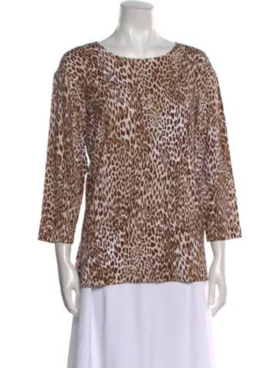 Pre-owned Leggiadro Animal Print Scoop Neck Blouse W/ Tags In Brown
