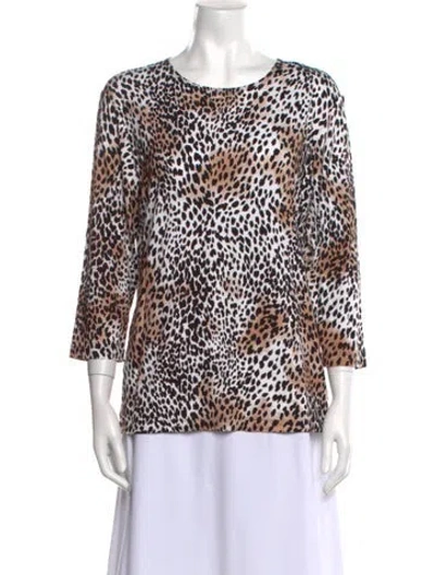 Pre-owned Leggiadro Animal Print Scoop Neck Top W/ Tags In Brown