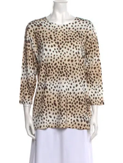Pre-owned Leggiadro Animal Print Scoop Neck Top W/ Tags In Neutral
