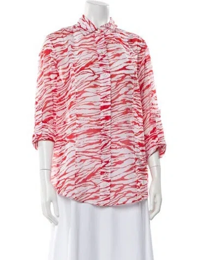 Pre-owned Leggiadro Animal Print Three-quarter Sleeve Blouse W/ Tags In Red