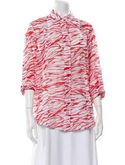 Pre-owned Leggiadro Animal Print Three-quarter Sleeve Button-up Top W/ Tags In Red