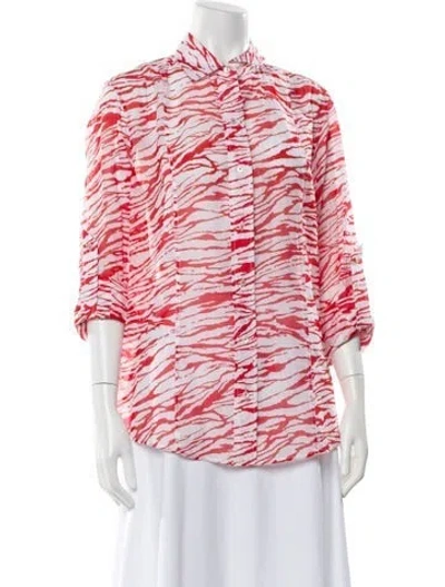 Pre-owned Leggiadro Animal Print Three-quarter Sleeve Button-up Top W/ Tags In Red