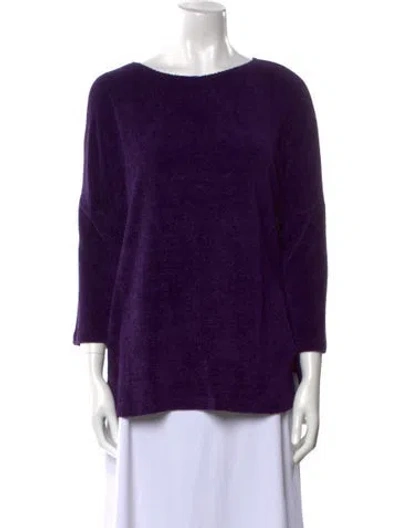 Pre-owned Leggiadro Bateau Neckline Three-quarter Sleeve Blouse In Purple