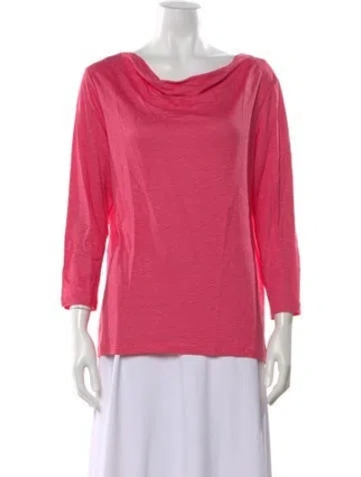 Pre-owned Leggiadro Bateau Neckline Three-quarter Sleeve Top In Pink