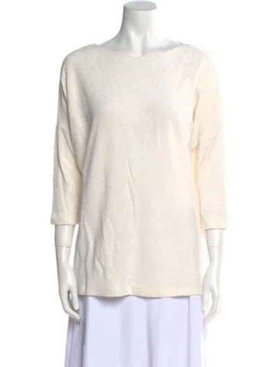 Pre-owned Leggiadro Bateau Neckline Three-quarter Sleeve Top W/ Tags In Neutral