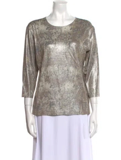 Pre-owned Leggiadro Bateau Neckline Three-quarter Sleeve T-shirt In Gray