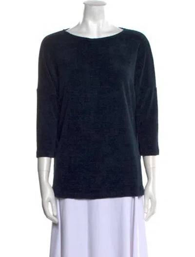 Pre-owned Leggiadro Bateau Neckline Three-quarter Sleeve Tunic In Blue