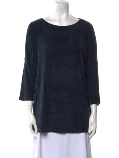 Pre-owned Leggiadro Bateau Neckline Three-quarter Sleeve Tunic In Blue