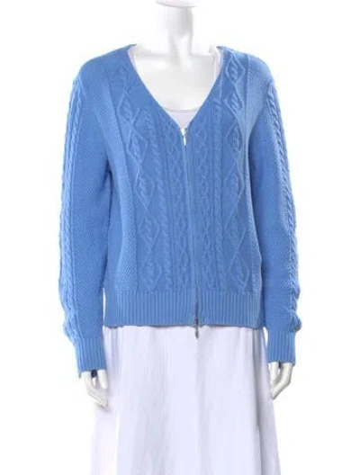 Pre-owned Leggiadro Cable Knit V-neck Sweater In Blue
