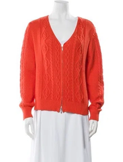 Pre-owned Leggiadro Cable Knit V-neck Sweater In Orange