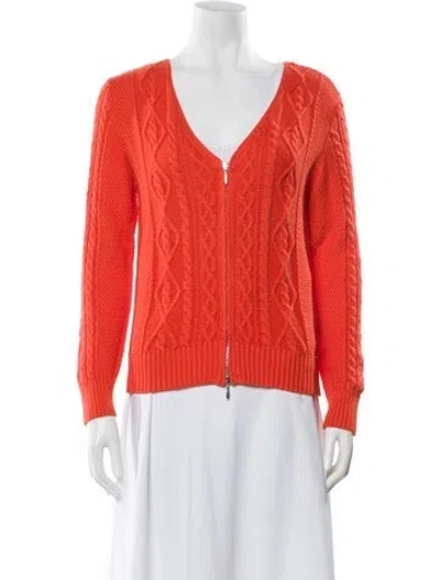 Pre-owned Leggiadro Cable Knit V-neck Sweater In Orange