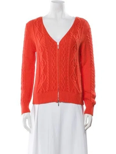 Pre-owned Leggiadro Cable Knit V-neck Sweater In Orange