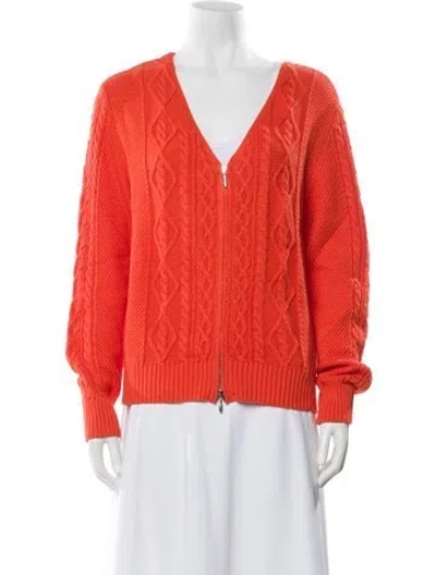 Pre-owned Leggiadro Cable Knit V-neck Sweater In Orange