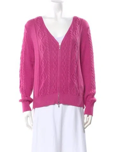 Pre-owned Leggiadro Cable Knit V-neck Sweater In Pink