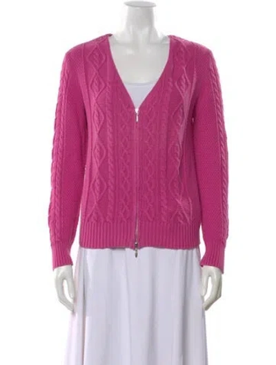 Pre-owned Leggiadro Cable Knit V-neck Sweater In Pink
