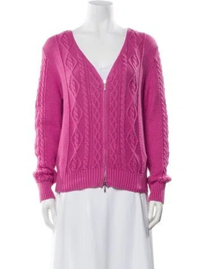 Pre-owned Leggiadro Cable Knit V-neck Sweater In Pink