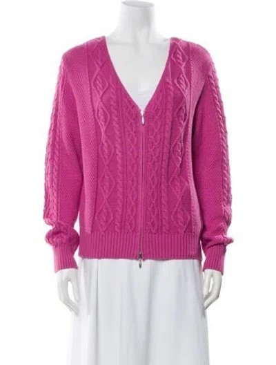 Pre-owned Leggiadro Cable Knit V-neck Sweater In Pink
