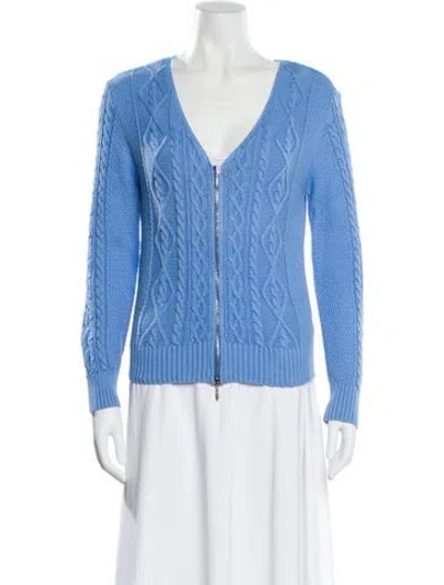 Pre-owned Leggiadro Cable Knit V-neck Sweater W/ Tags In Blue
