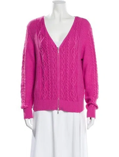 Pre-owned Leggiadro Cable Knit V-neck Sweater W/ Tags In Pink