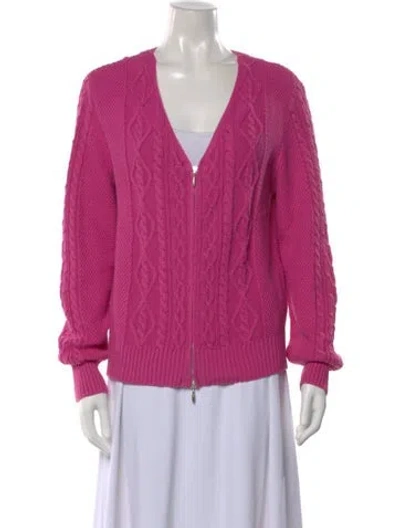 Pre-owned Leggiadro Cable Knit V-neck Sweater W/ Tags In Pink