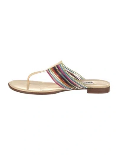 Pre-owned Leggiadro Canvas Striped Slides In Brown