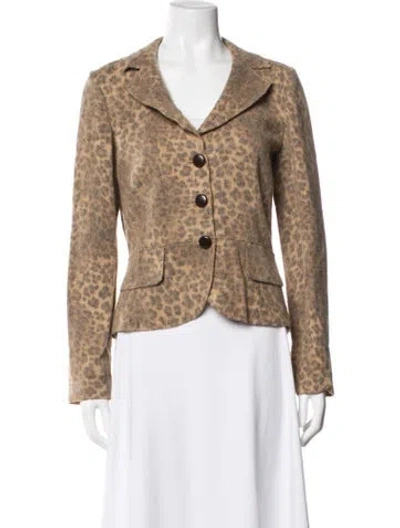 Pre-owned Leggiadro Cashmere Animal Print Blazer In Brown