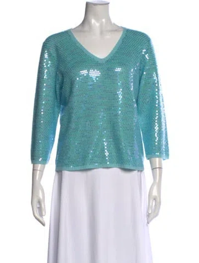 Pre-owned Leggiadro Cashmere Patterned Sweater In Blue