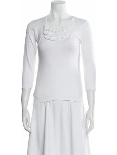 Pre-owned Leggiadro Crew Neck Three-quarter Sleeve Top In White