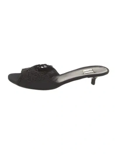 Pre-owned Leggiadro Embroidered Accent Slides In Black