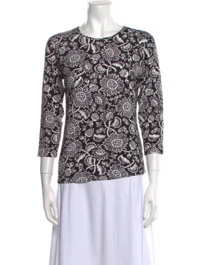Pre-owned Leggiadro Floral Print Crew Neck Top In Black