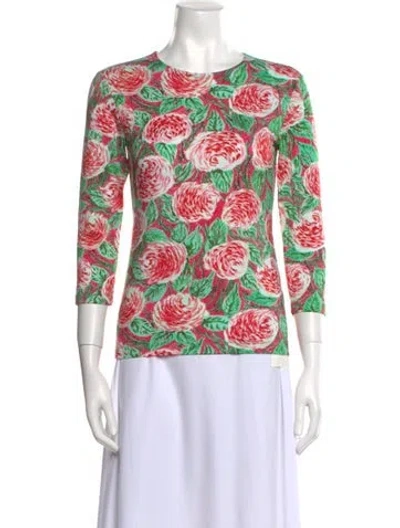 Pre-owned Leggiadro Floral Print Crew Neck Top W/ Tags In Green