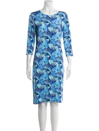 Pre-owned Leggiadro Floral Print Knee-length Dress In Blue