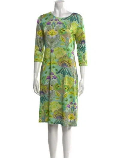 Pre-owned Leggiadro Floral Print Knee-length Dress In Green