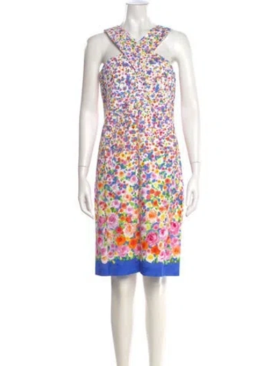 Pre-owned Leggiadro Floral Print Knee-length Dress In Purple