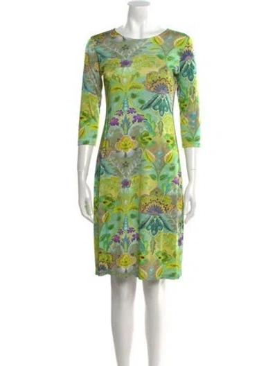 Pre-owned Leggiadro Floral Print Knee-length Dress W/ Tags In Green